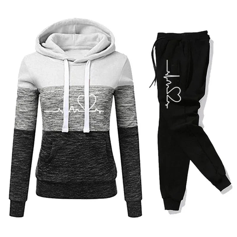 Women's Colour Block Hoodie Tracksuit