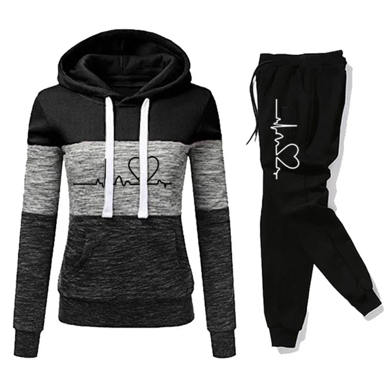 Women's Colour Block Hoodie Tracksuit