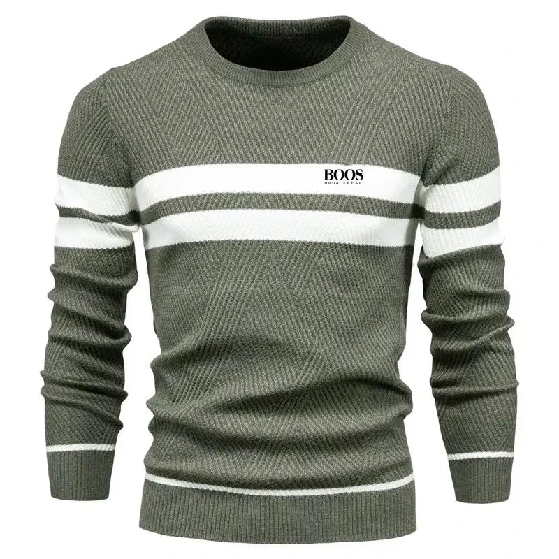 Men's Patchwork Knit O-Neck Pullover Sweater