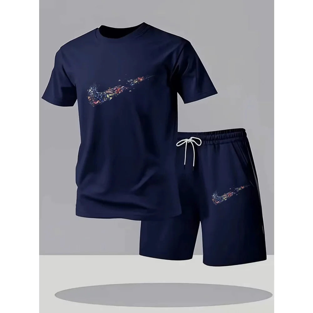 Men's Printed T-Shirt & Sports Shorts Set
