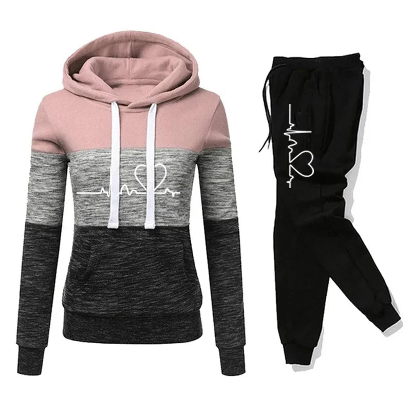 Women's Colour Block Hoodie Tracksuit