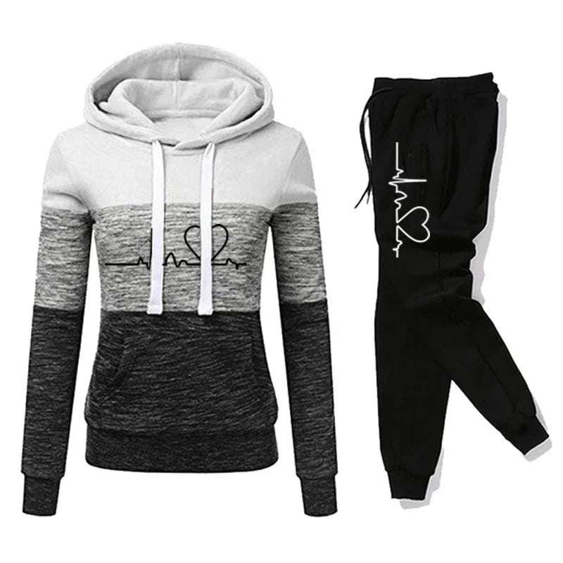 Women's Colour Block Hoodie Tracksuit