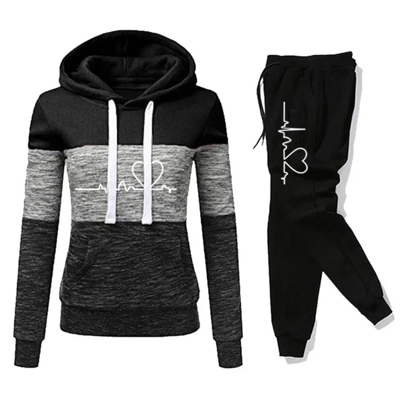 Women's Colour Block Hoodie Tracksuit