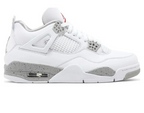 Air Jordan 4 Retro White Oreo – single shoe lateral side profile view showing cement speckle midsole