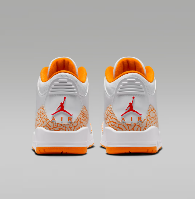 Air Jordan 3 Retro White Orange Peel Womens – rear heel view showing AIR lettering