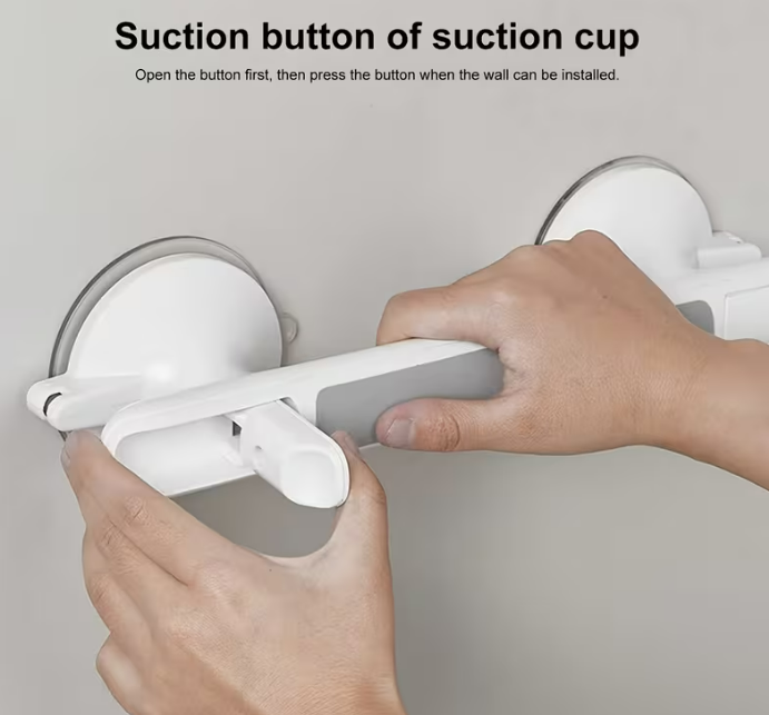 Safety grab rail suction cup installation on wall