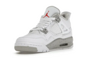 Air Jordan 4 Retro White Oreo – three-quarter front single shoe view showing lace locks and eyelets