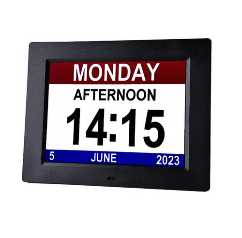 Dementia day clock showing Monday Afternoon 14:15 June 5 2023