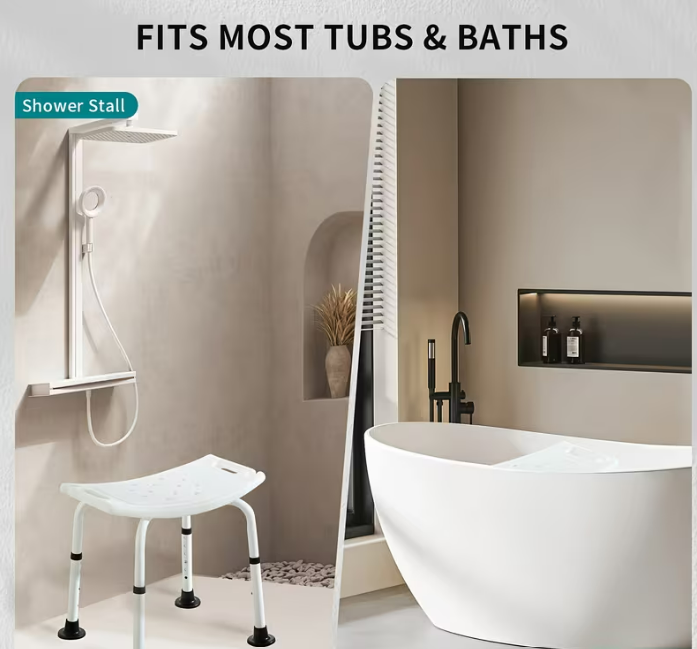 Shower chair fits most tubs and shower stalls