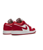 Air Jordan 1 Low Gym Red White – pair rear heel view showing red collar and Swoosh