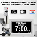8 inch large digital calendar clock for elderly with remote control and multiple display modes