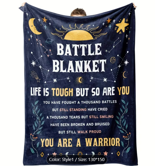 Battle Blanket front view - You Are A Warrior cancer comfort blanket