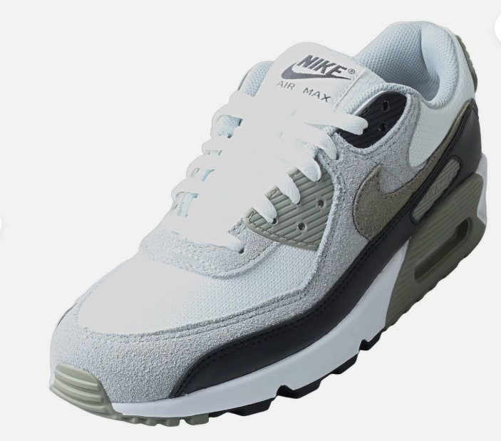 Nike Air Max 90 PF Grey White – rear three-quarter view showing heel and waffle outsole