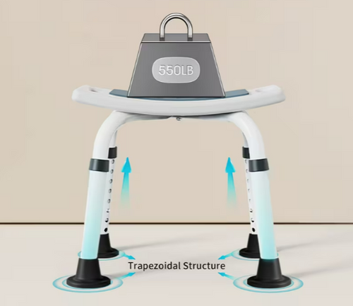 Shower chair 550lb trapezoidal structure — maximum stability